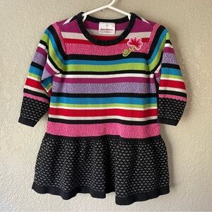 Hanna Andersson Girls 80 2T 100% Cotton Colorful Striped Flower Sweater Dress